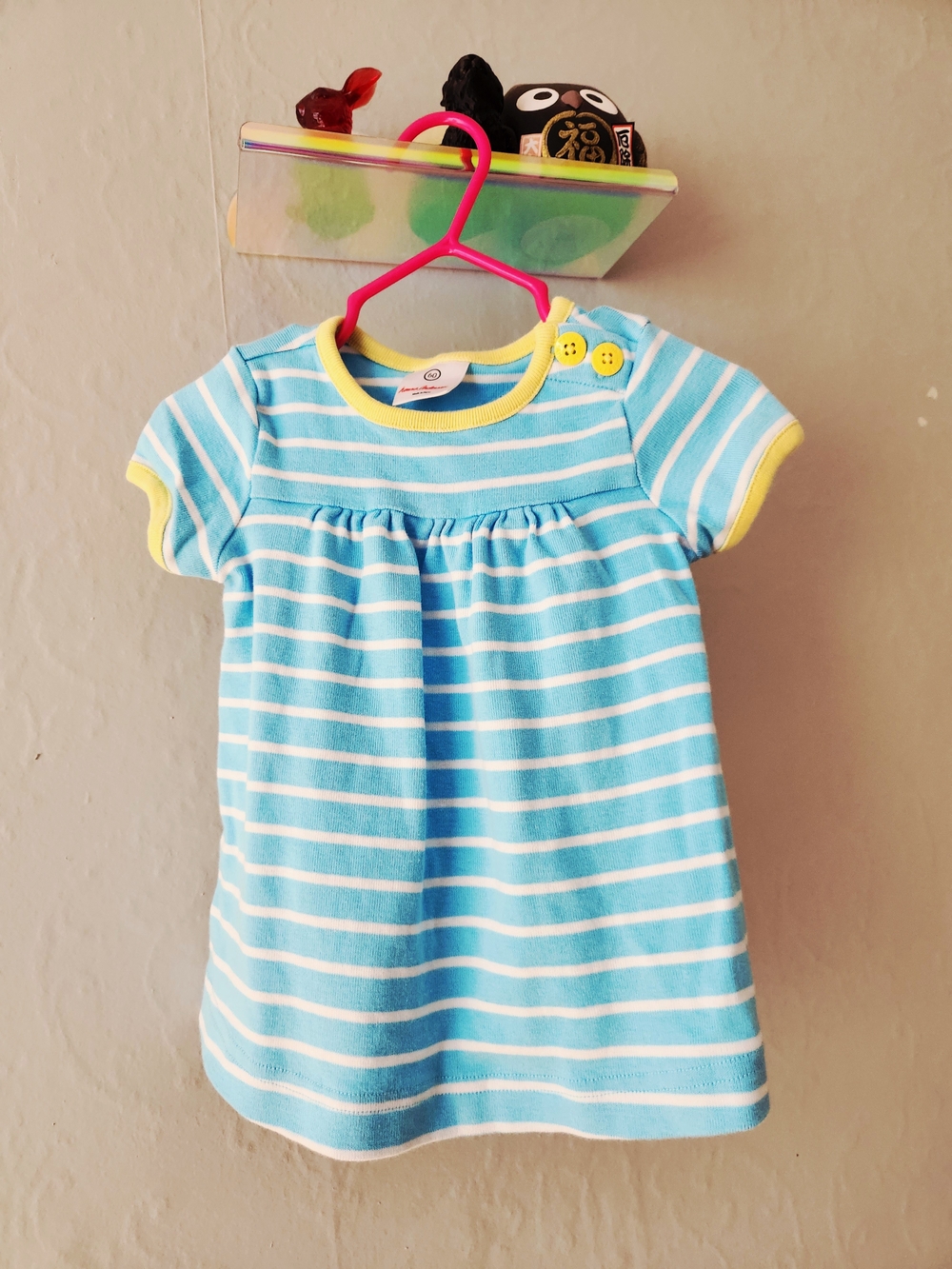 Hanna Andersson 3-6m Blue & White Striped Dress with Yellow Trim